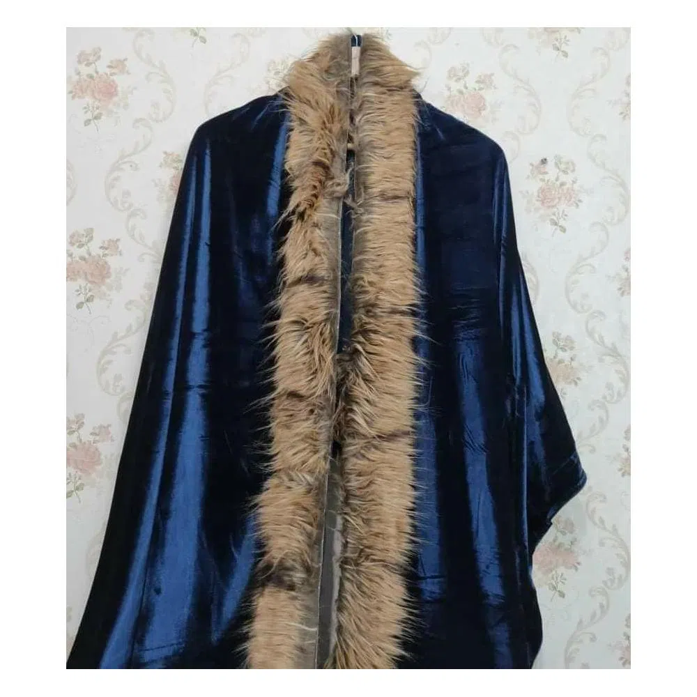 Velvet Winter Shawl with Fur & Stone works, Comfortable Soft Winter Wear