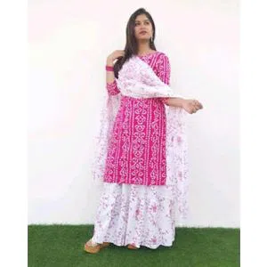 Unstitched Block Printed Cotton Salwar Kameez
