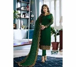 Un-stitched Weightless Georgette Party Wear Embroidery Design Shalwar Kameez Suits For Women Green & Golden