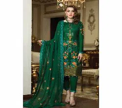 Un-stitched Weightless Georgette Party Wear Embroidery Design Shalwar Kameez Suits For Women Green