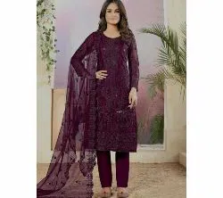 Un-stitched Weightless Georgette Party Wear Embroidery Design Shalwar Kameez Suits For Women Purple