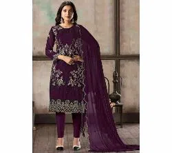 Semi-Stitched Weightless Georgette Party Wear Embroidery Design Shalwar Kameez Suits For Women Purple