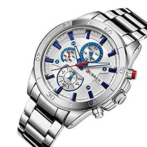 CURREN 8275 Silver Stainless Steel Chronograph Watch For Men - Blue & Silver