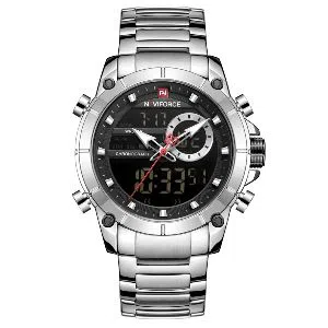 NAVIFORCE NF9163 Silver Stainless Steel Dual Time Wrist Watch For Men - Silver