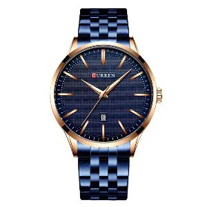 CURREN 8364 Royal Blue Stainless Steel Analog Watch For Men - RoseGold & Royal Blue