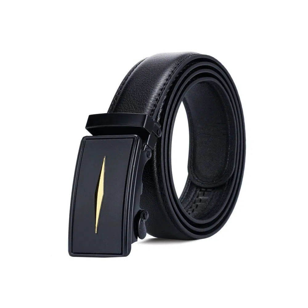Black artificial leather belt for men