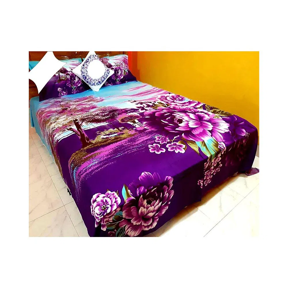 Exclusive Collection I Cotton Double Size Panel Bedsheet with Matching Two Pillow Covers (7.5 X 8.5 Feet) - Multicolor 