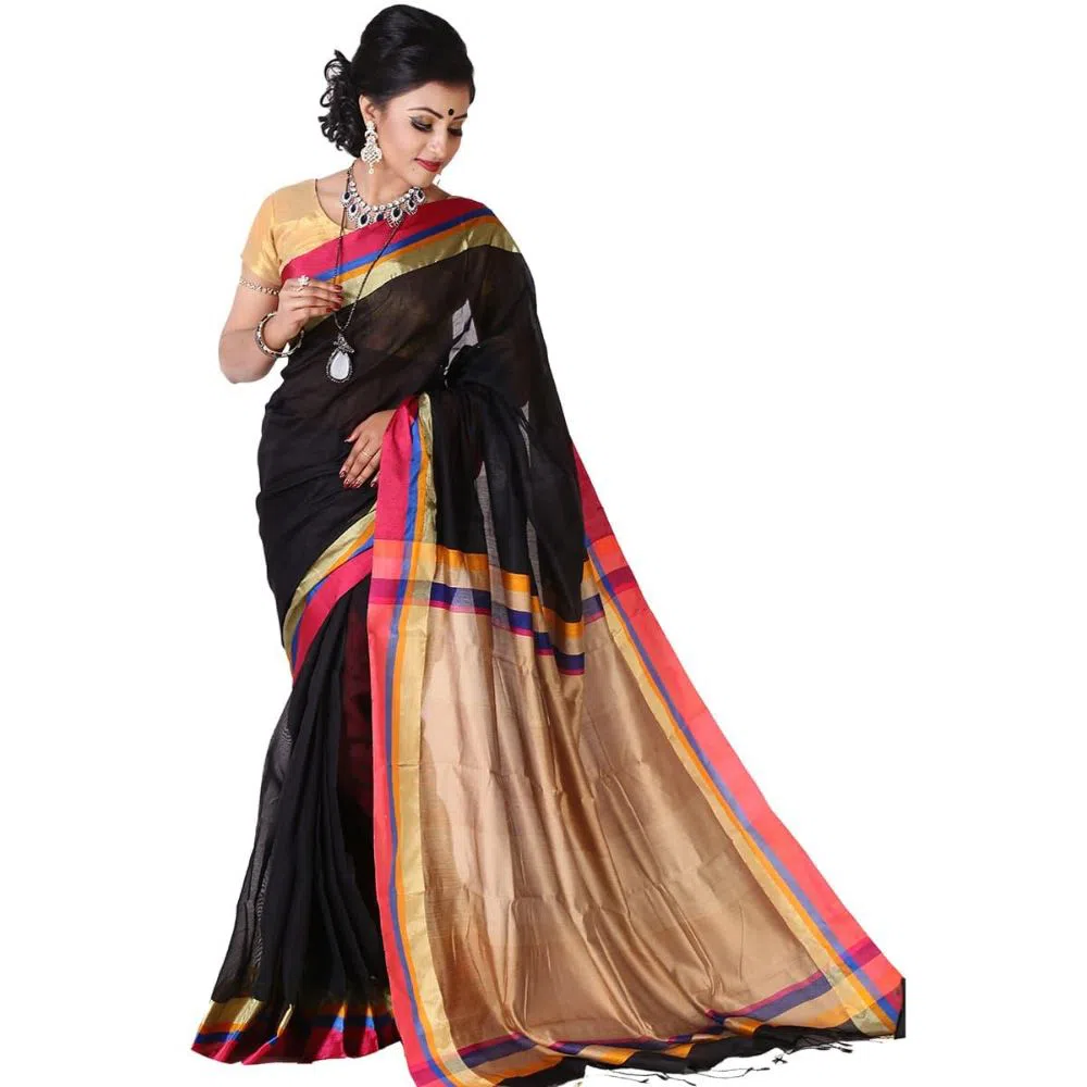 Multicolor Half Silk Saree with Blouse Piece for Women-No Blouse piece 