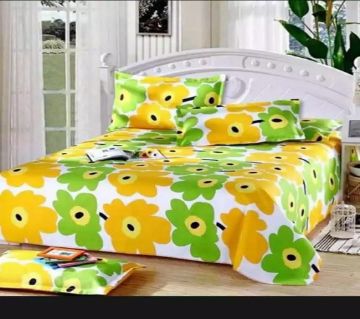Double Size Cotton Bed Sheet With 2 Pillow Cover 