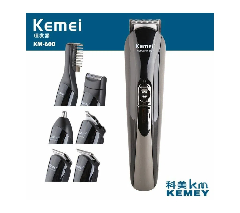 Kemei KM 600 11 in 1 Titanium Blade Hair Trimmer For Men-Black