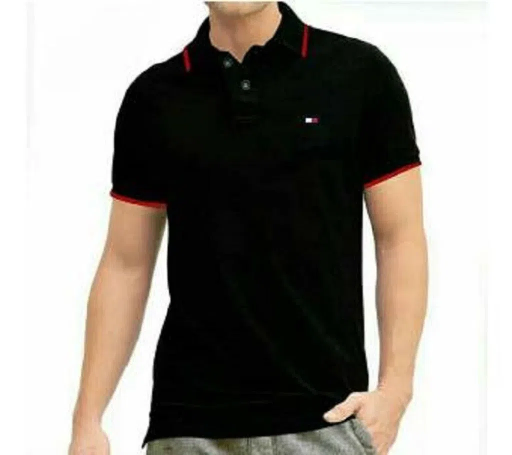 Black Cotton Stylish Polo Shirt For Men