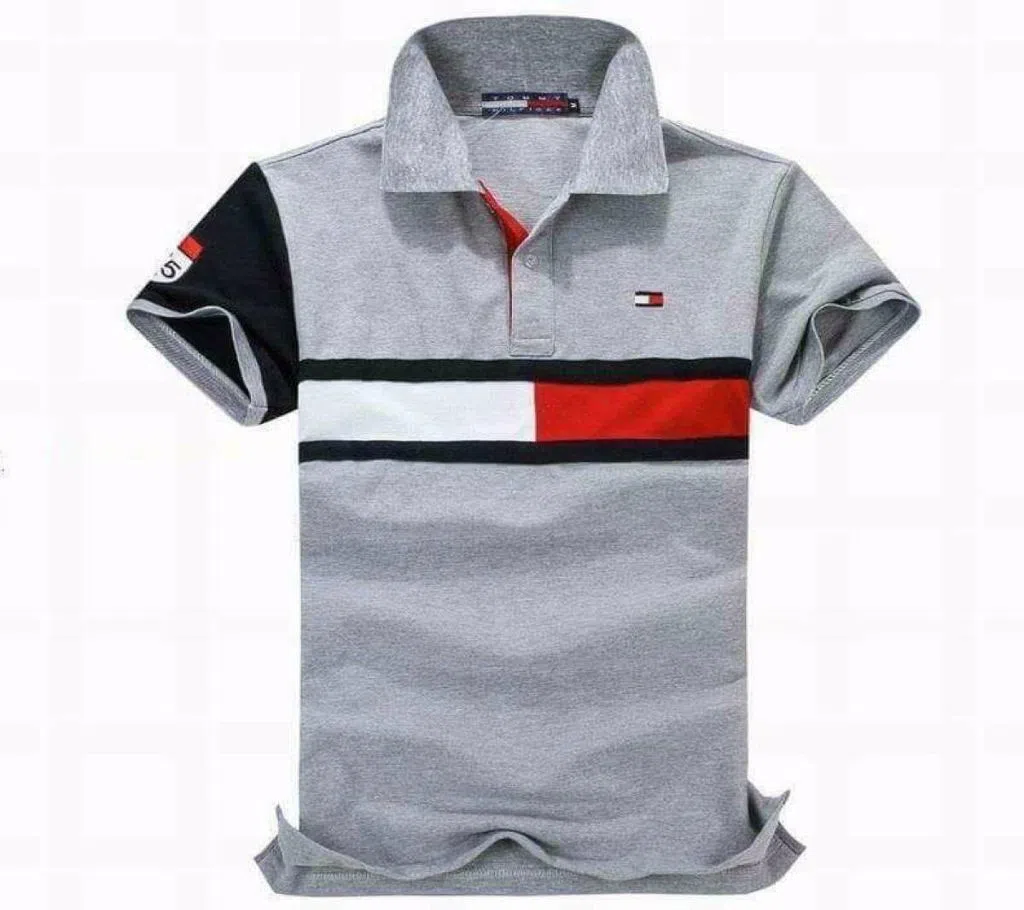 Grey Stylish Cotton Polo Shirt For Men 001