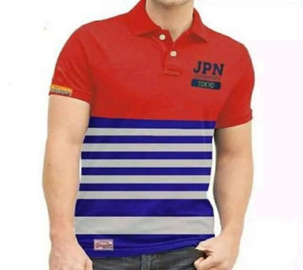 Jpn Blue Stylish Cotton Polo T-shirt For Men
