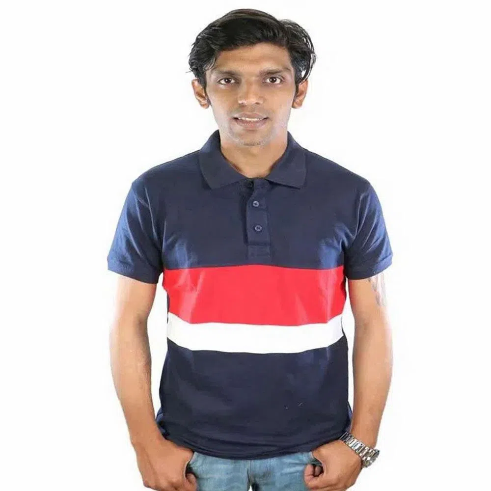 Polo Shirt For Men - Navy Blue, Red & White