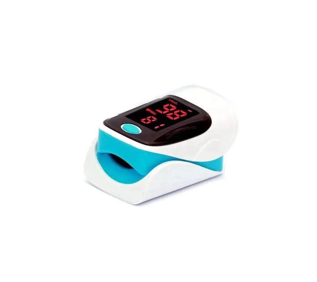 Finger Pulse Oximeter with LED display for determination of oxygen saturation and pulse rate.