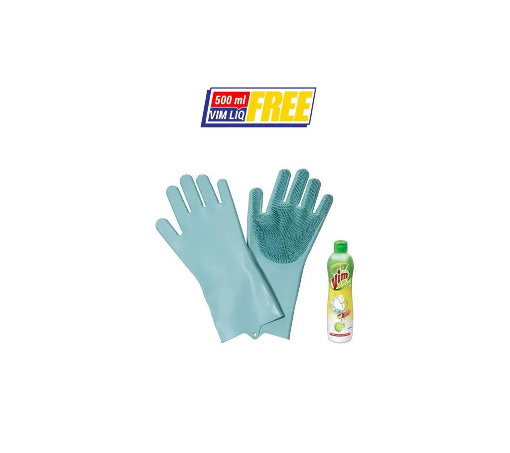 Magic Silicon Microwave and Dish Washing Cleaning Gloves - 1 set - Pest Color 
