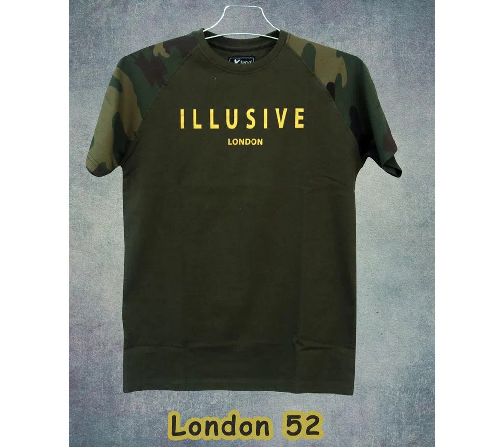 Camouflage Printed Round Neck T-shirt For Men - Olive Color 