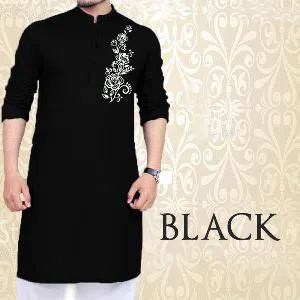 Stylish Semi Long Panjabi linen - Black