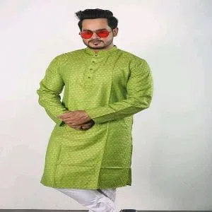 semi long cotton Punjabi for men - green