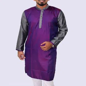 semi long cotton Punjabi for men - purple ash