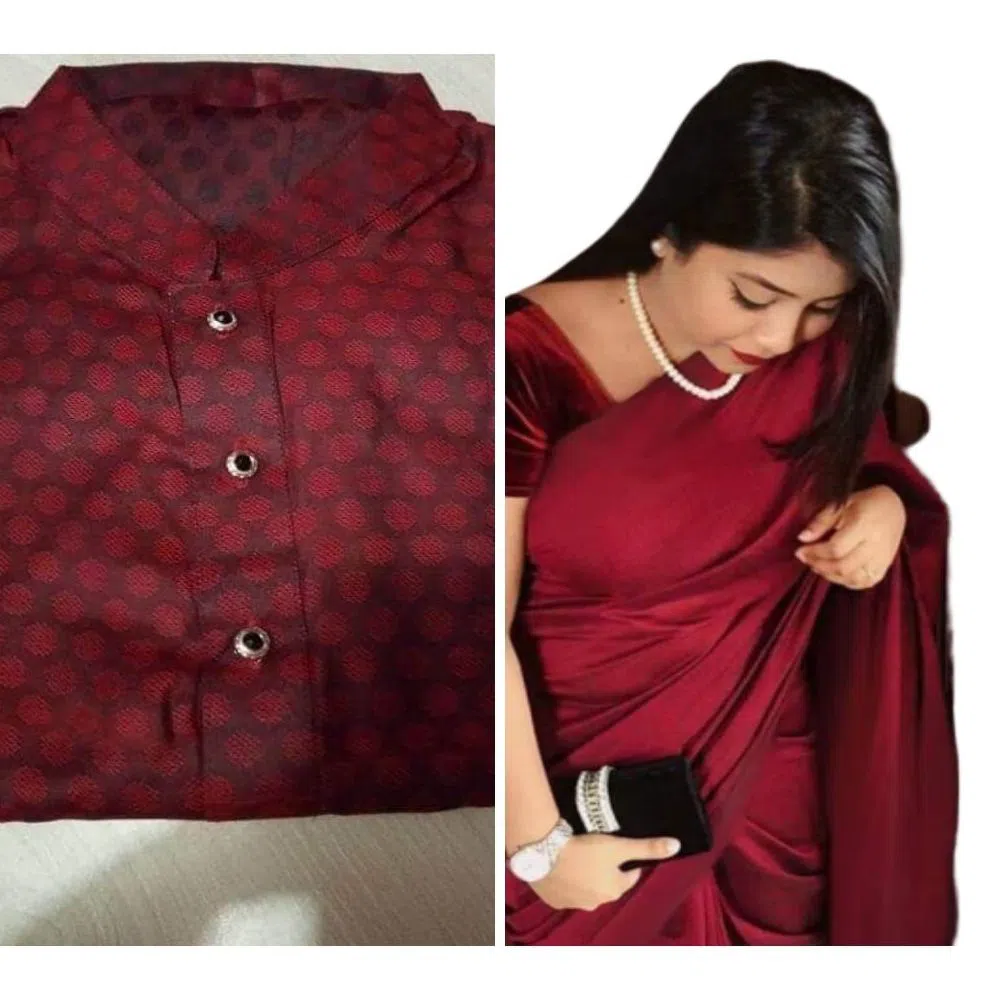 silk saree panjabi combo purple no blouse piece with saree