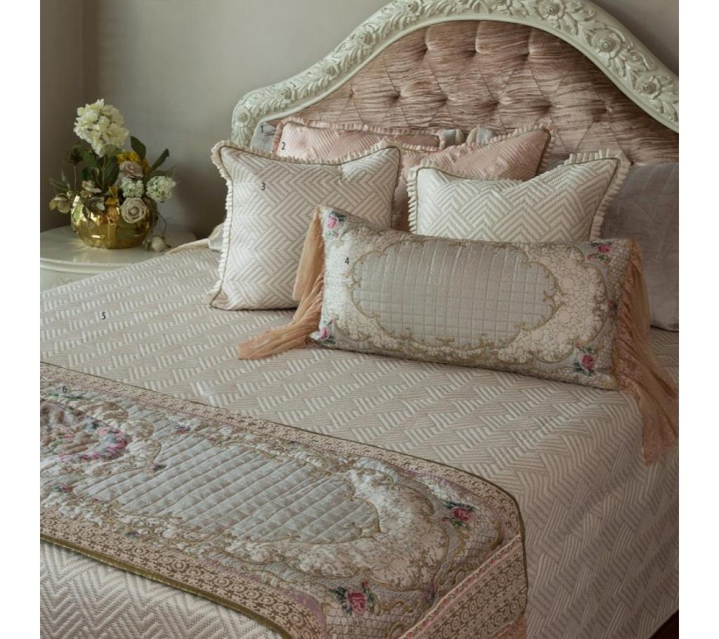 Silk Quilted Ivory Bedcover with Embroidered and Tassled Bed Runner And Cushion by Ivoryniche বাংলাদেশ - 742683