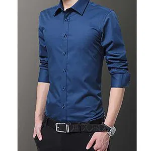 Full Sleeve Cotton Shirt For Men-Blue 