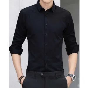 Full Sleeve Cotton Shirt For Men-black 