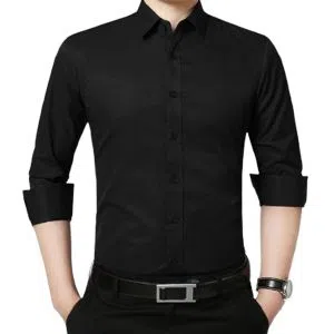 Full Sleeve Cotton Shirt For Men-Black 