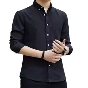 Full Sleeve Cotton Shirt For Men-Black 