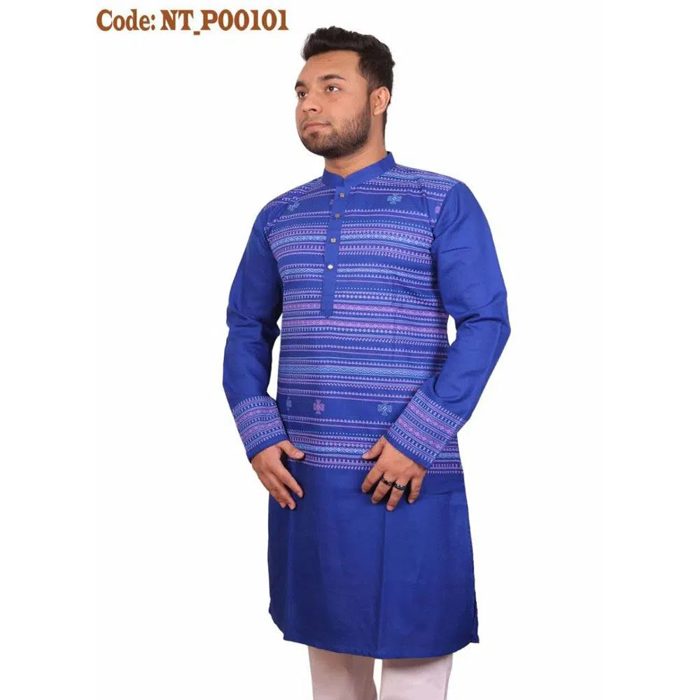Mens Slim Fit Giza Cotton Punjabi For Men - Blue 