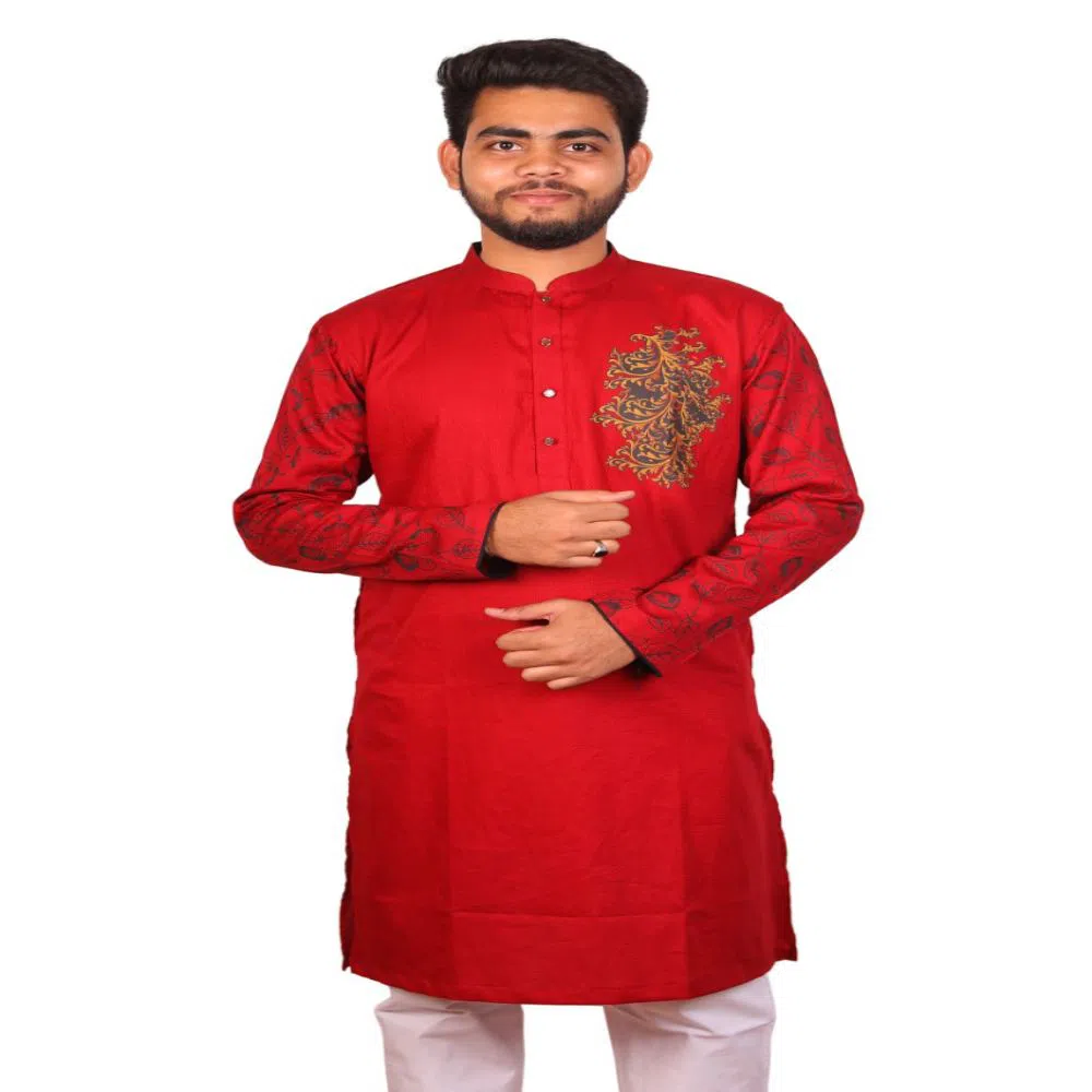 Mens Slim Fit Giza Cotton Punjabi For Men Red 