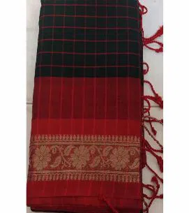 Muslais Cotton Sharee For Women - Red & Black 