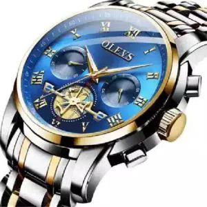OLEVS 2859 Golden Blue with Stainless steel Watch For Men