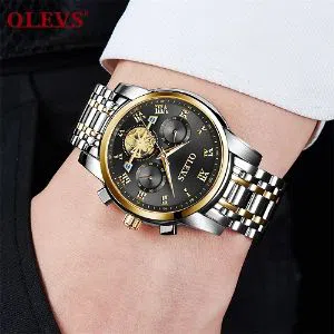 OLEVS 2859 Golden Black with Stainless steel Watch For Men