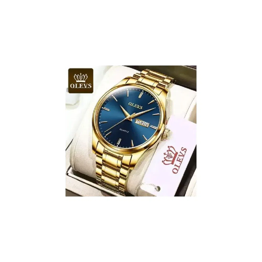 OLEVS 6898 Watch For Men Blue Golden with Stainless steel