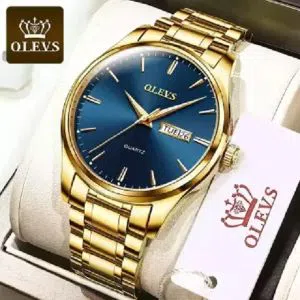 OLEVS 6898 Watch For Men Blue Golden with Stainless steel