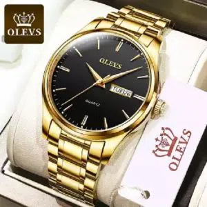 OLEVS 6898 Fashion Watch For Men Black Golden with Stainless steel