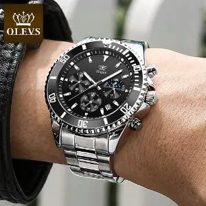 OLEVS 2870 Watch For Men Steel Black with Stainless steel