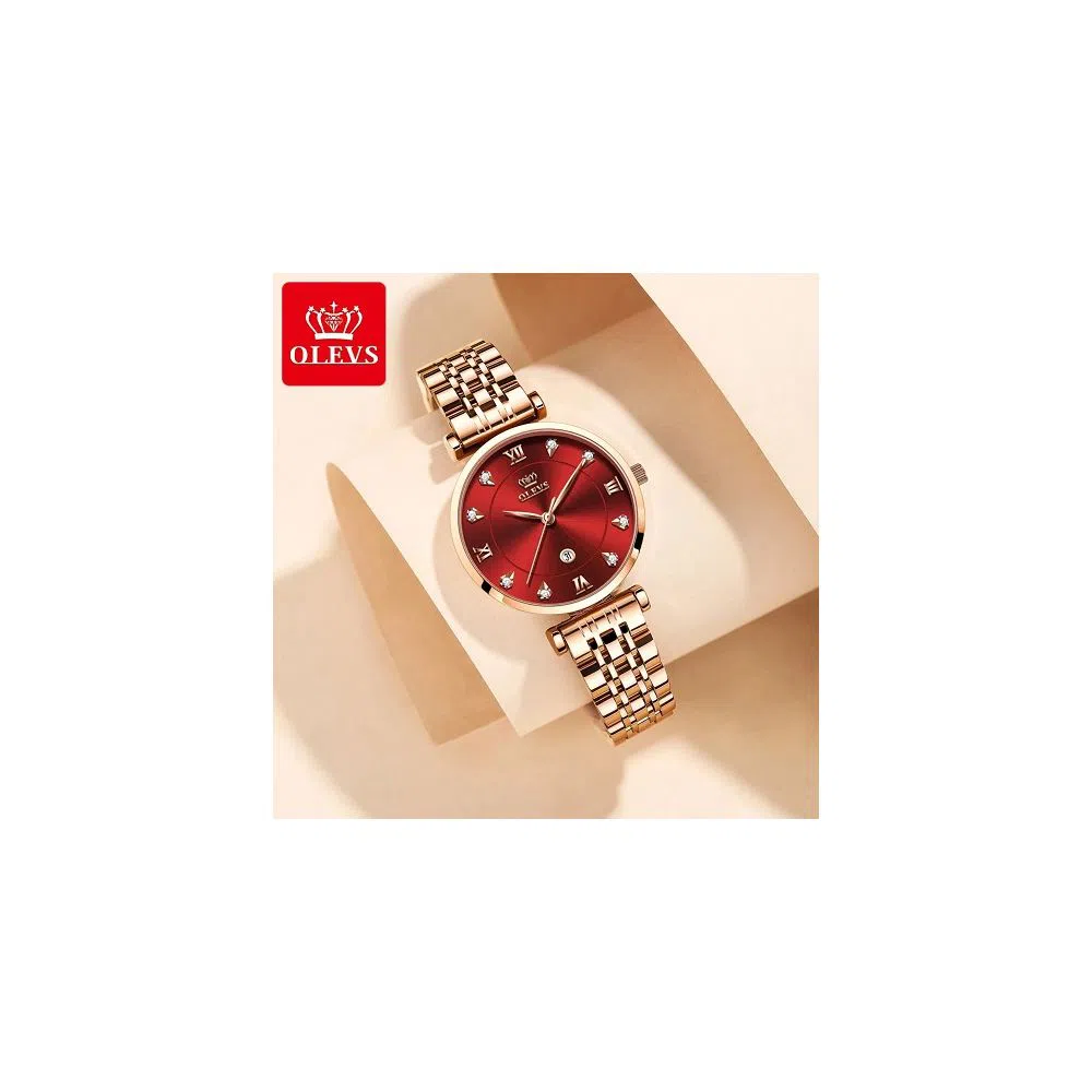 OLEVS 5866 Fashion Watch For Women Red with Stainless steel