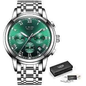 LIGE 9810W Fashion Watch For Men Green silver with Stainless steel