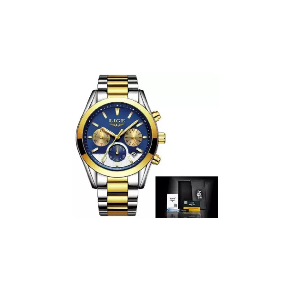 LIGE 9872A Watch For Men BLUE GOLD with Stainless steel 