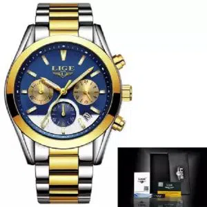 LIGE 9872A Watch For Men BLUE GOLD with Stainless steel 