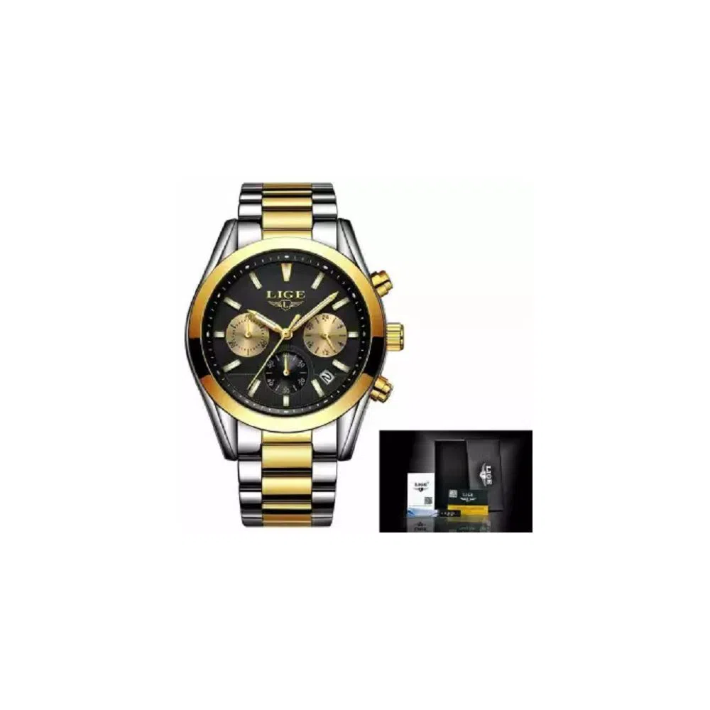  LIGE 9872B Watch For Men BLACK GOLD with Stainless steel  