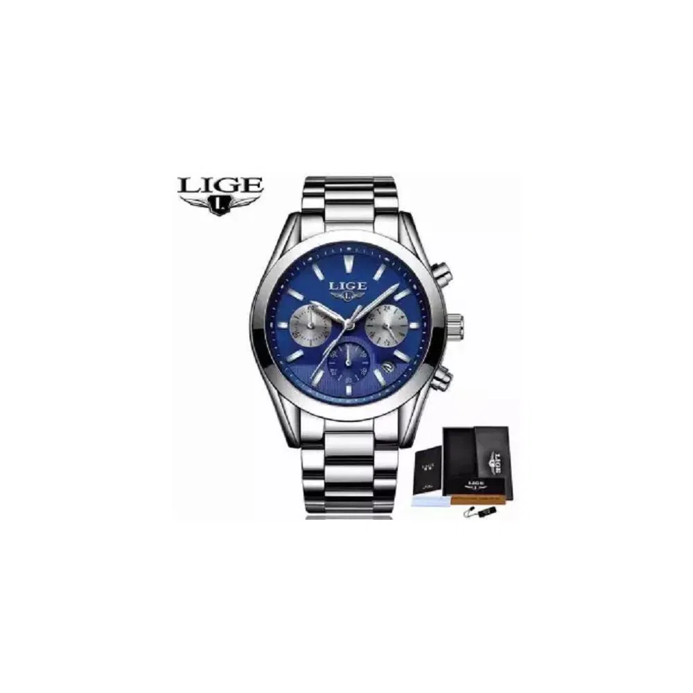 LIGE 9872E Watch For Men BLUE SILVER with Stainless steel  