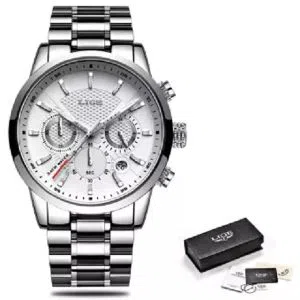  LIGE 9866E Watch For Men White & Silver with Stainless steel
