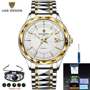 LIGE 6802F Watch For Men Golden & Gray with Stainless steel