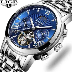 LIGE 9968D Watch For Men Blue Silver with Stainless steel