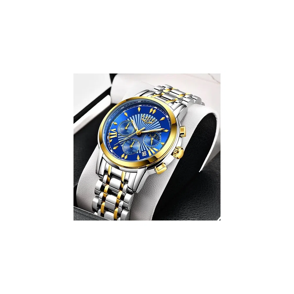 LIGE 8911E silver blue Stainless steel Watch For Men