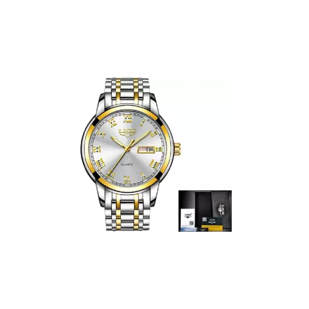 LIGE 9846K White golden silver Stainless steel Watch For Men